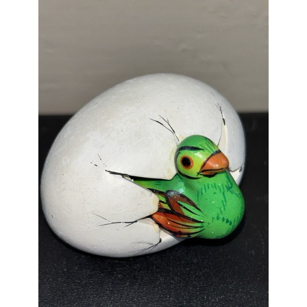 Folk Art Hatching Egg Baby Tropical Bird Figurine Hand Painted
